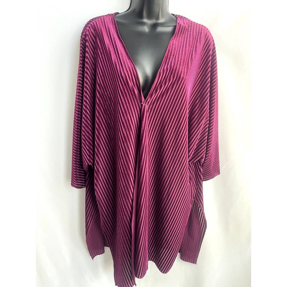Alkamy Open Front Pleated Cardigan Purple Magenta Wine sz L Witchy Throw Shawl
